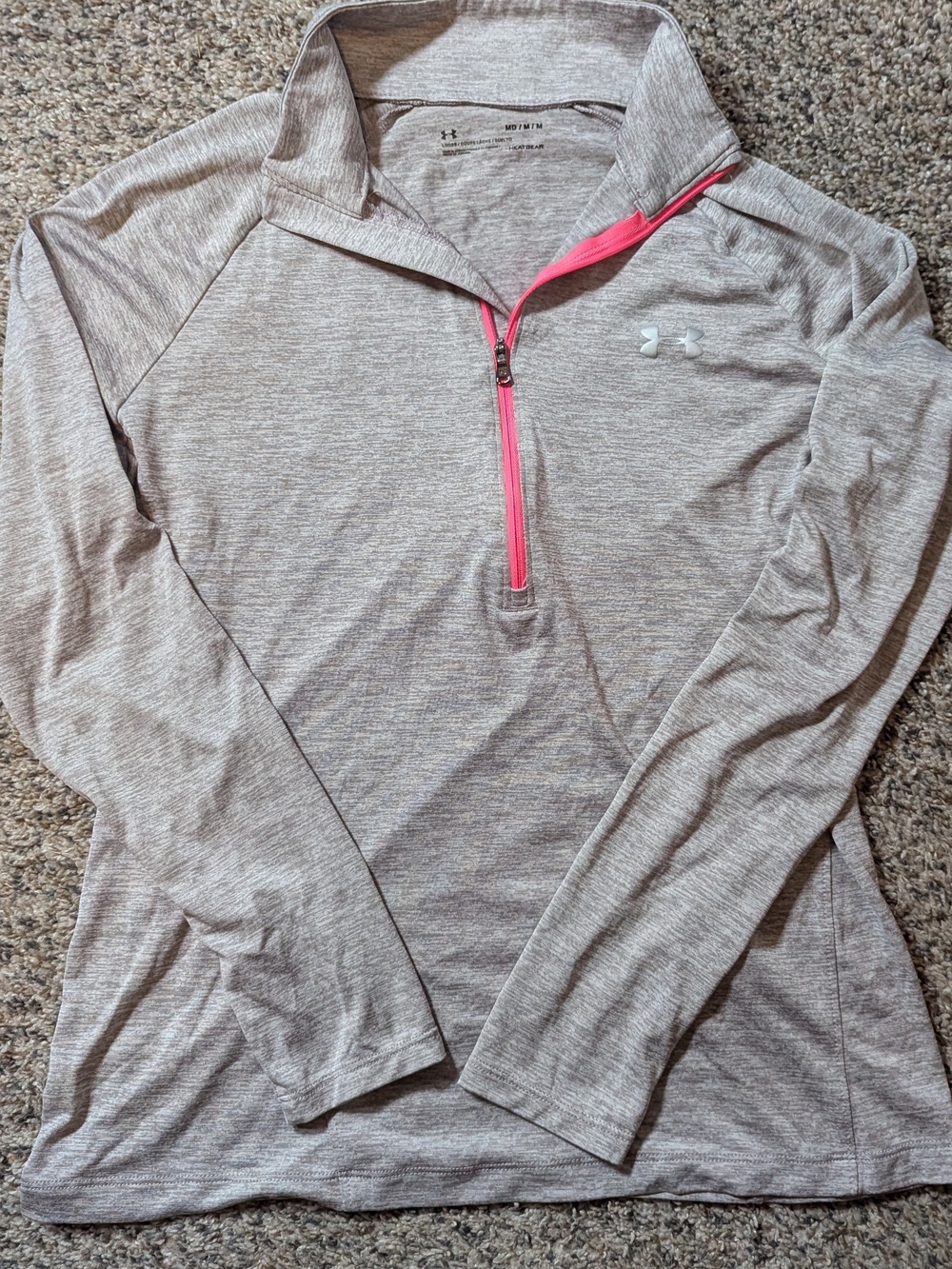 Under Armour Women's Heather Gray Quarter-Zip Pullover with Pink Trim